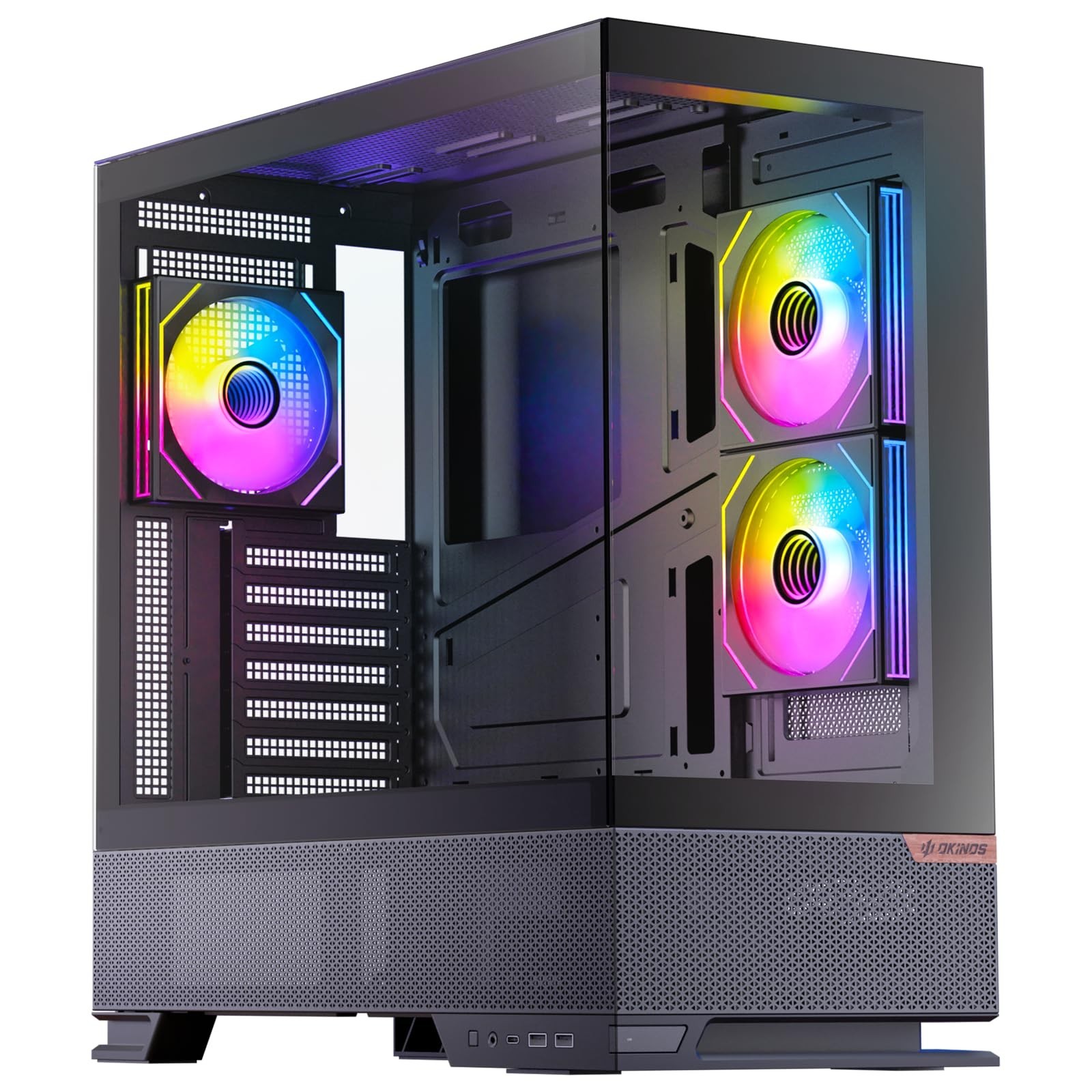 ATX PC Case with 3 ARGB Fans, 360mm Radiator Support, Tempered Glass, Type-C Por