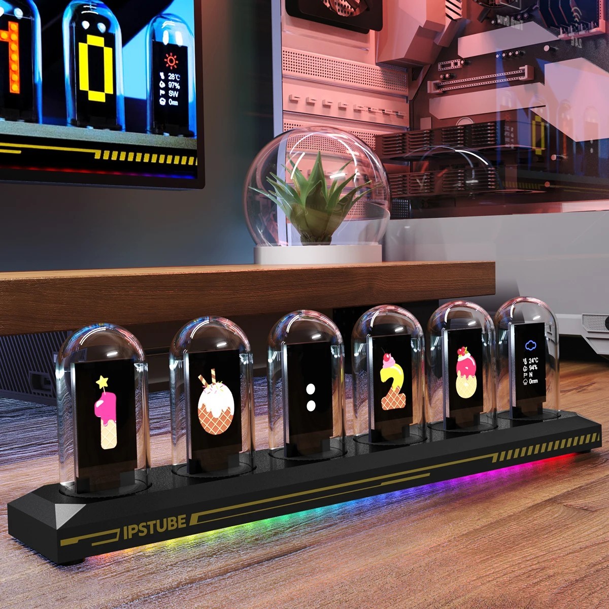 USB Powered RGB Nixie Tube Clock with IPS Color Screen