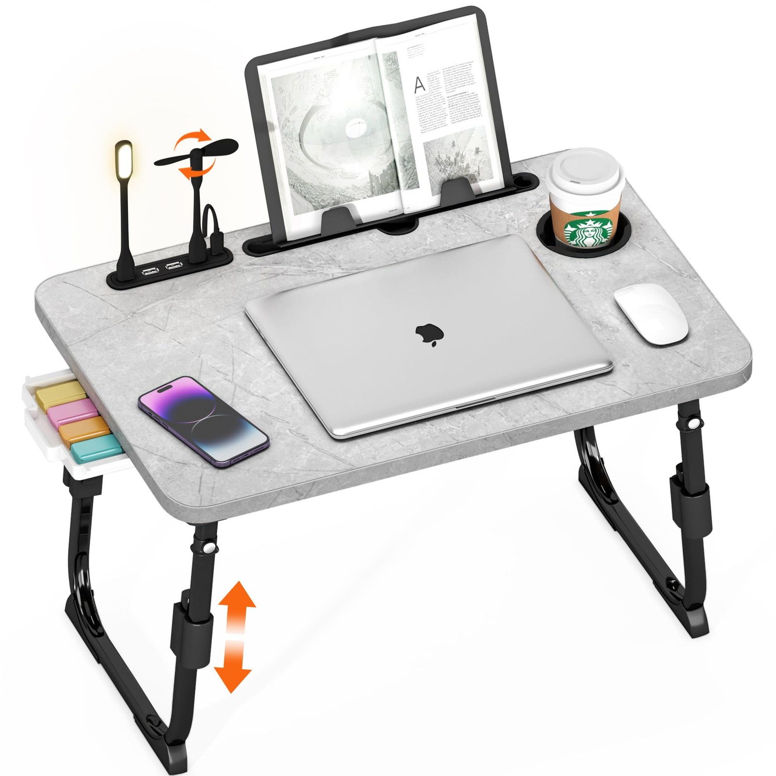 Light Stone Adjustable Laptop Desk Bed Table USB Foldable Breakfast Tray