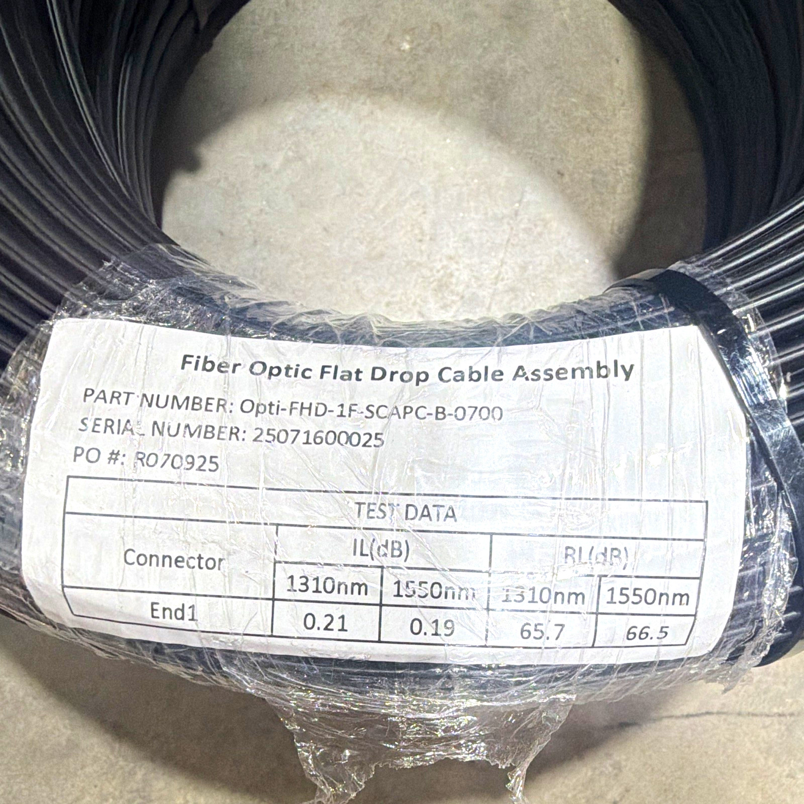 Single-Mode Flat Fiber Optic Drop Cable SC/APC-SC/APC 700ft Black Opti-FHD-1F