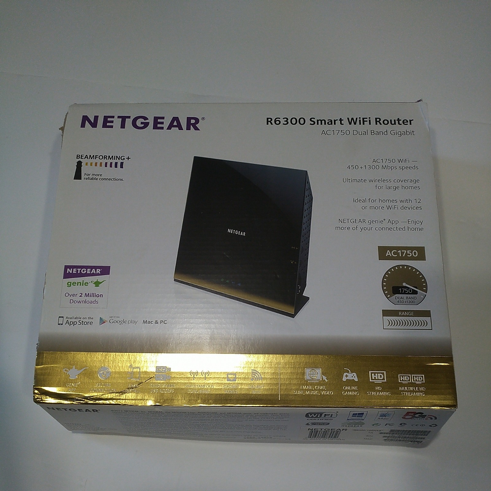 NETGEAR R6300 SMART WIFI ROUTER AC1750 DUAL BAND GIGABIT 1300 Mbps R6300-100NAS