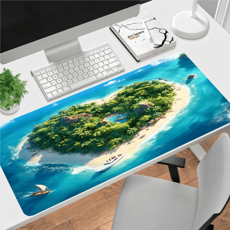 1pc Romantic Heart-Shaped Island Print Design Non-Woven Fabric Keyboard Mouse