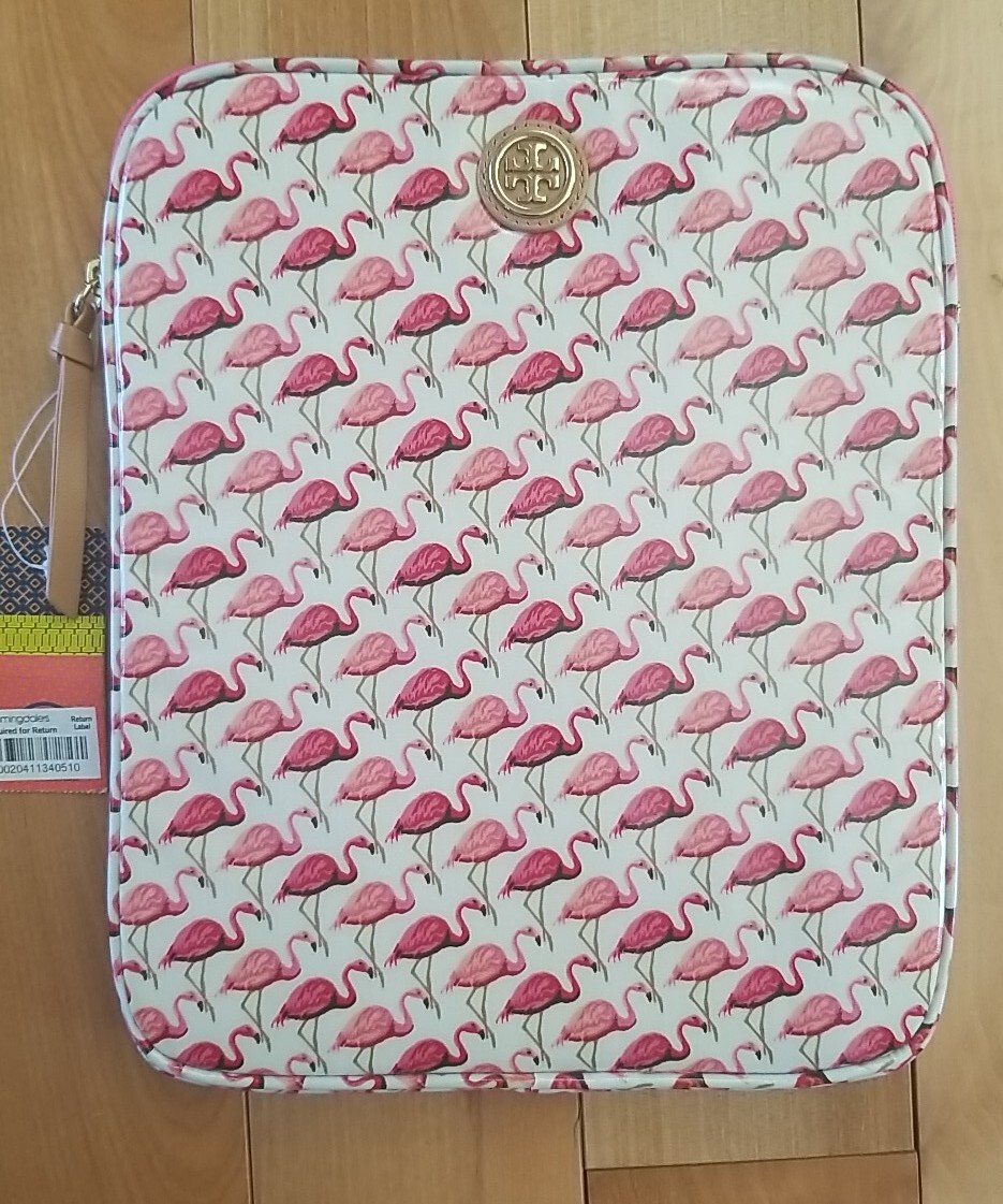 Tory Burch Tropical Flamingo Tablet Ipad Case Zipper Closure.  8.5 X 10 X .75