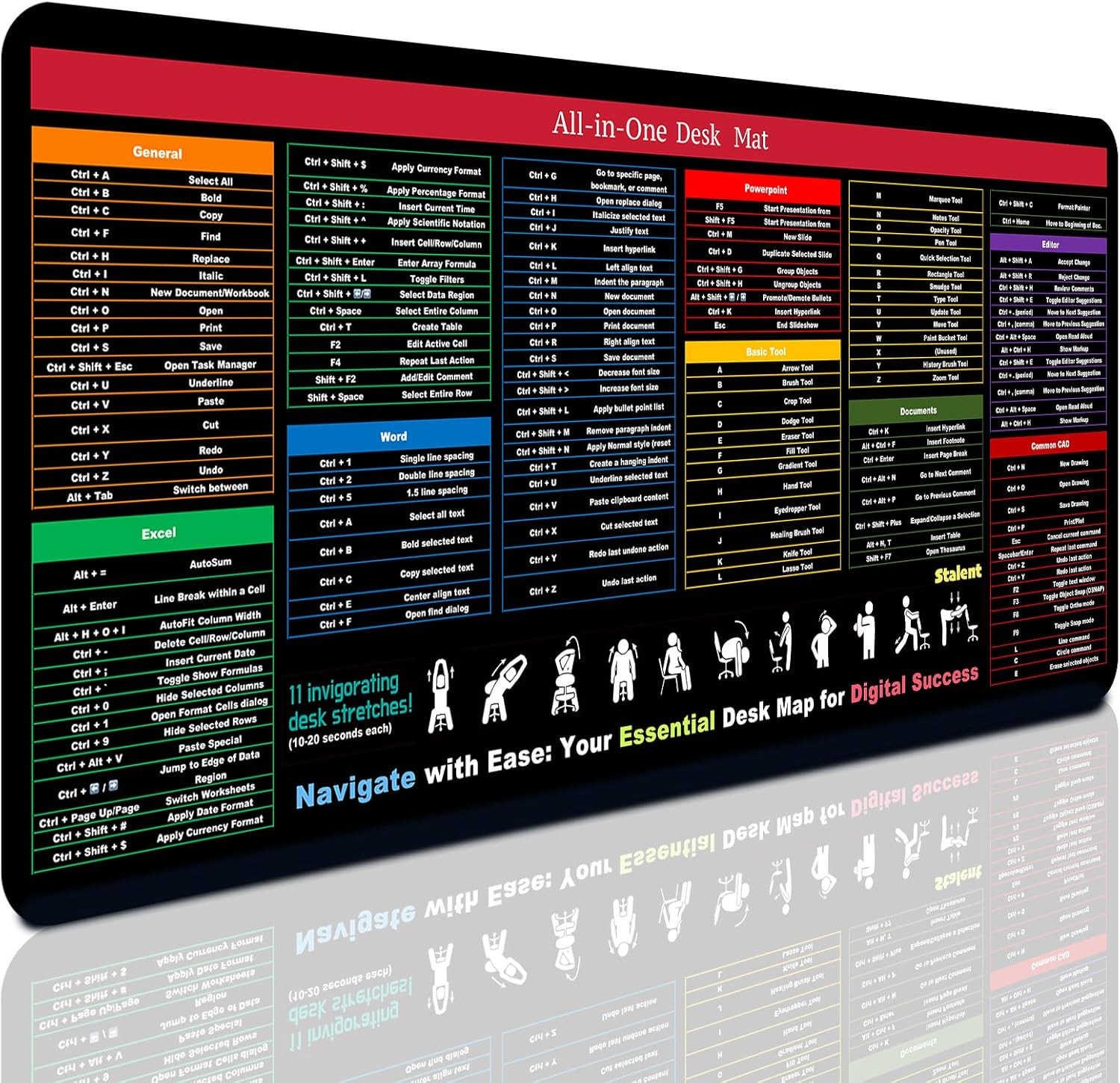 Excel/Word/Power Point/Windows Shortcuts Mouse Pad 35.4"X15.7" | Excel Cheat She