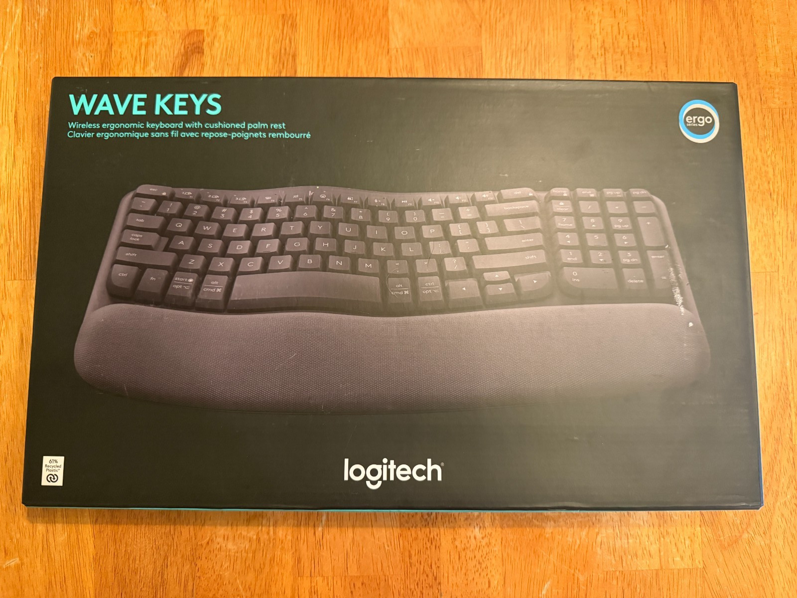 Logitech Wave Keys Bluetooth Ergonomic Keyboard Cushioned Palm Rest Black NEW
