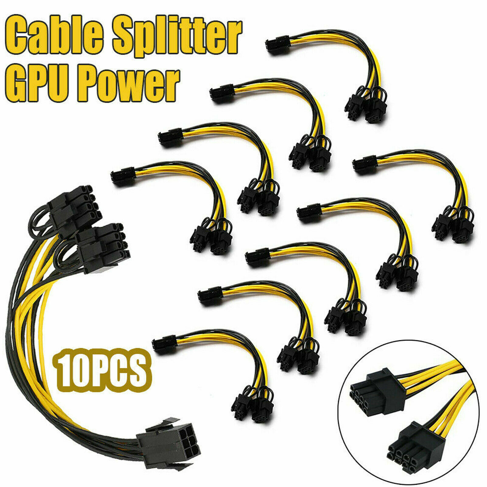 10 PCS PCIE 6 Pin Female To Dual PCI-E 8 Pin (6+2) Male GPU Power Cable Splitter