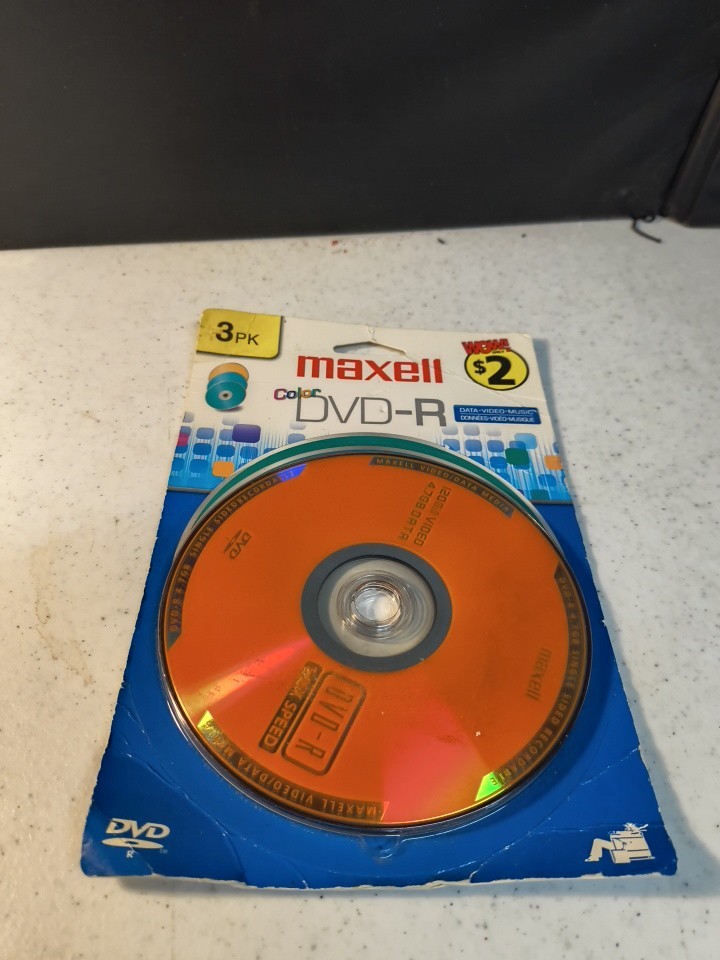 Maxell Blank Color DVD-R 3 Pack - Brand New Sealed