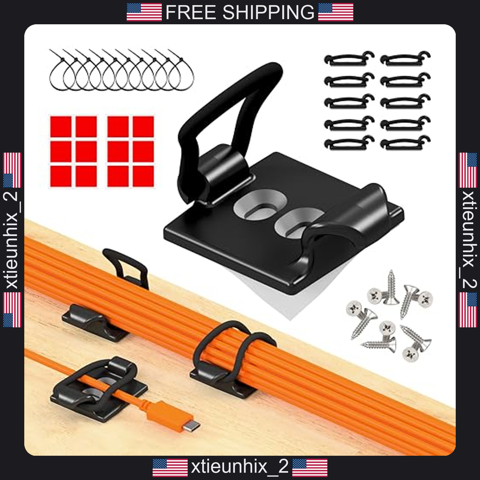 Cable Management Clips 10-Pack Adjustable Elastic Cord Holders for Home Office
