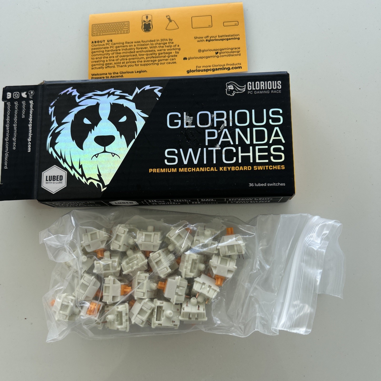 NIB Glorious Panda Lubed Mechanical Premium Keyboard Switches – 36 In Pack