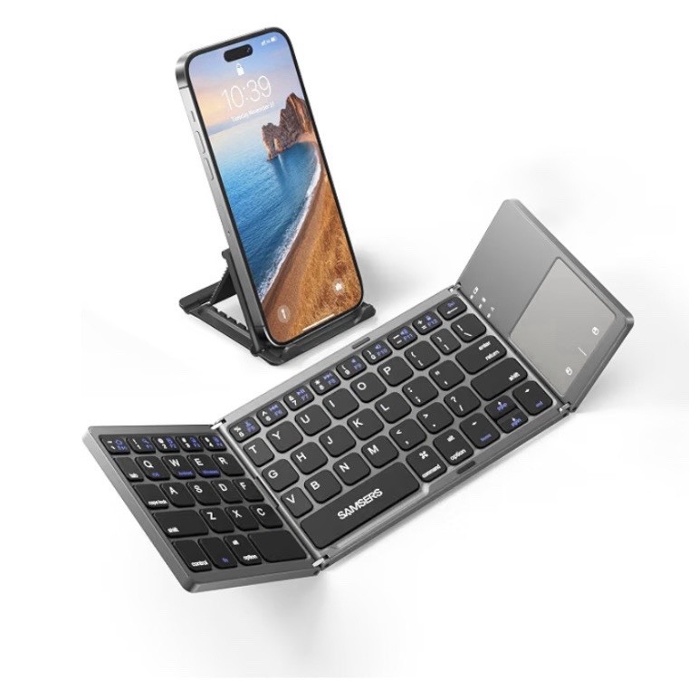 Samsers KT03 Foldable Bluetooth Keyboard Touchpad Phone Holder Grey Open Box