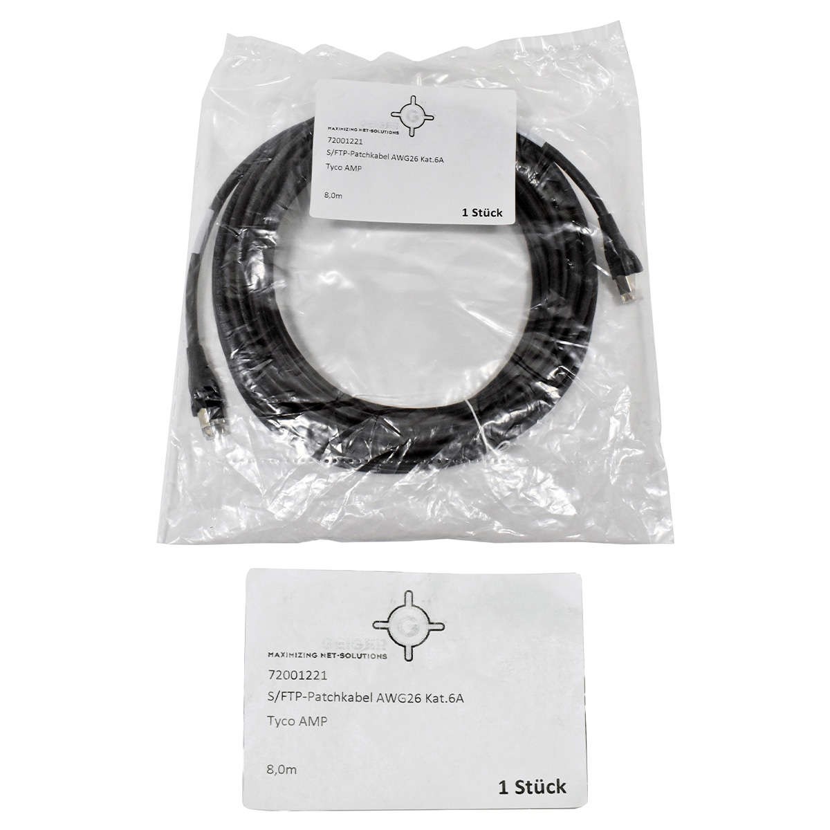 Geiger 72001221 RJ-45 S/FTP Patch Cable AWG26 Cat.6A Tyco Amp 8m Black NEW NEW