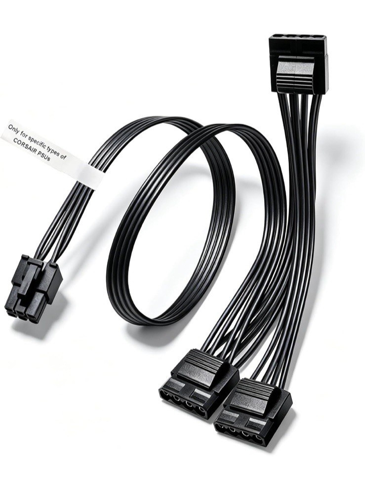 6 Pin To 3x 4 Molex Power Cable EVGA PSU Adapter Splitter 20in 50cm 18AWG Hard