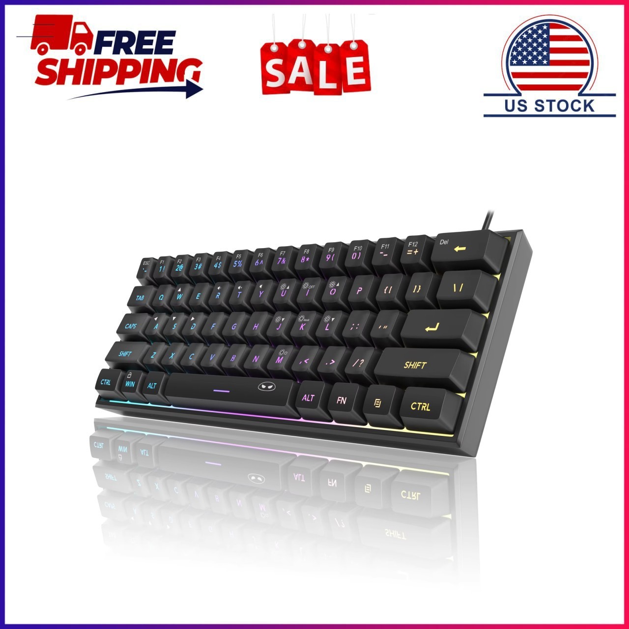 MageGee Mini 60% Gaming Keyboard, RGB Backlit 61 Key Ultra-Compact Keyboard