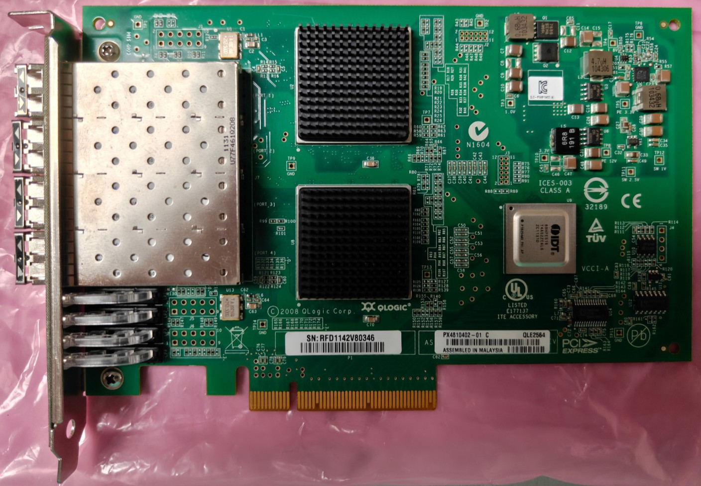 QLE2564 QLogic 4-Ports LC 8Gbps FC PCI E HBA PX4810402-01 W/ 4x FTLF8528P2BCV-QL