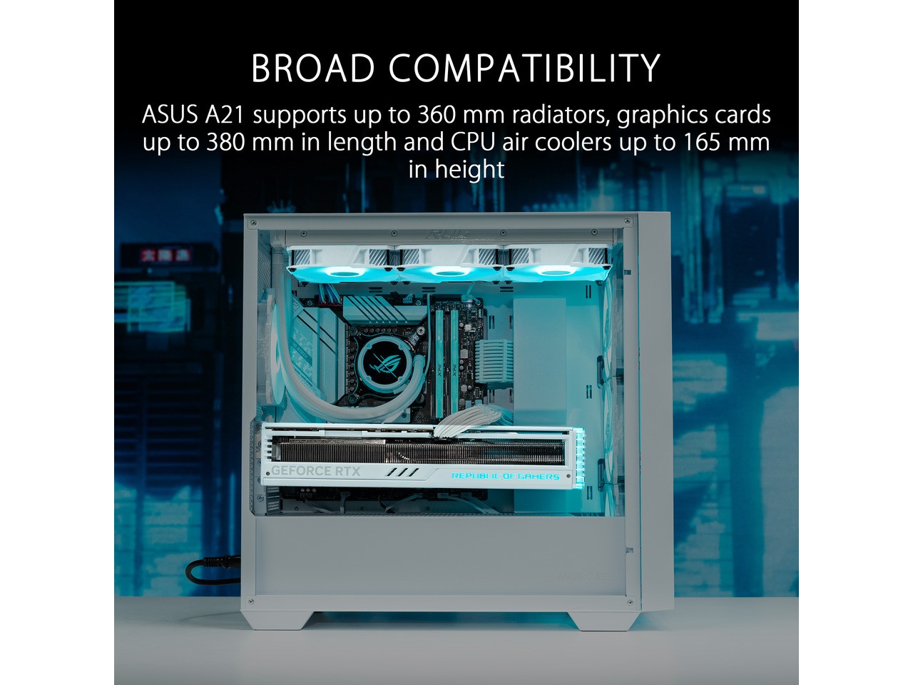 A21/WHT// Micro ATX Computer Case Steel / Plastic / Tempered Glass-White ASUS