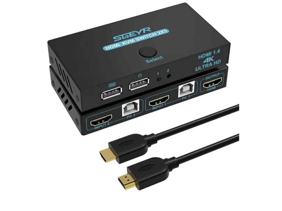 KVM Switch, SGEYR KVM Switch HDMI,USB Switch for 2 Computers Sharing Mouse Ke...
