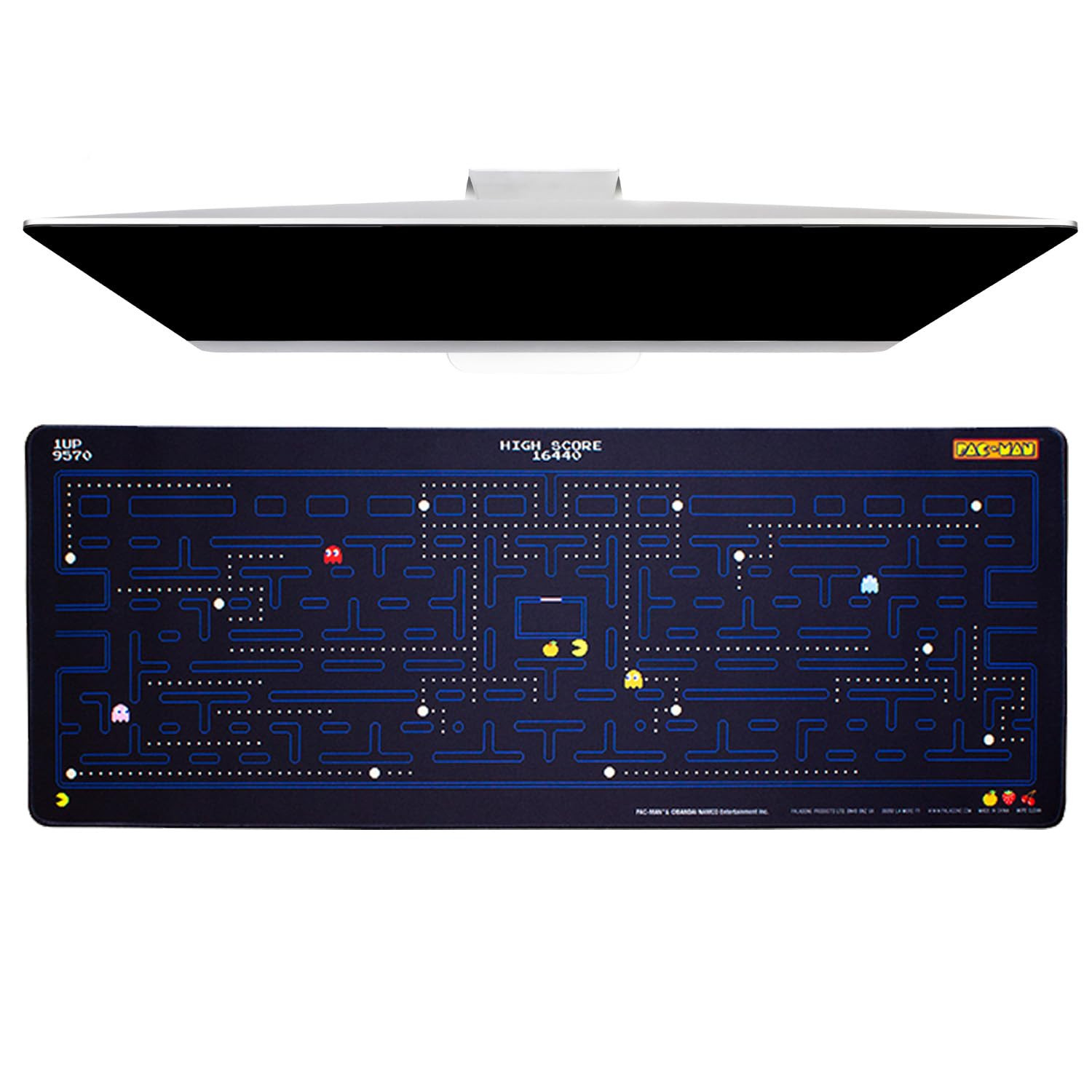 Pac Man Desk Mat 11.8L x 31W Arcade Game Non Slip Mouse Pad for Office