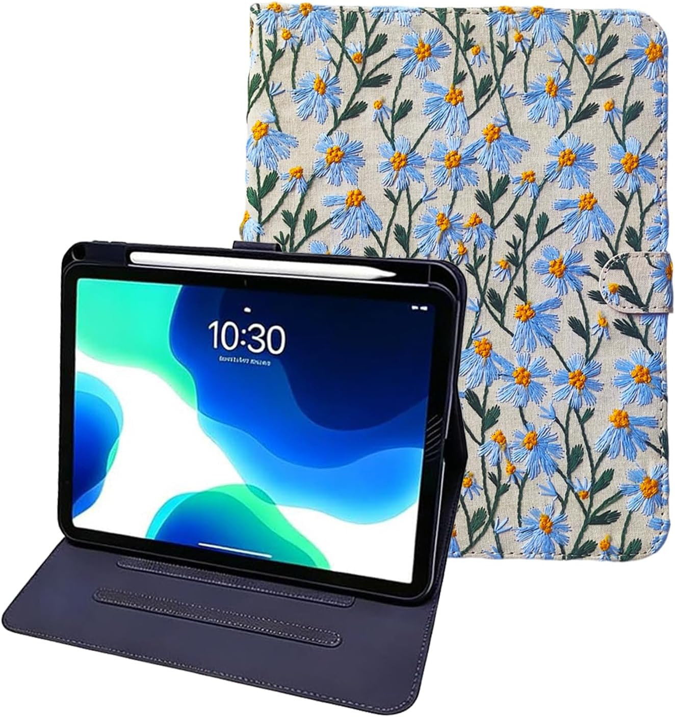 Embroidered Blue Daisy Flower Case for Ipad A16 11Th Generation 11 Inch 2025 Ipa