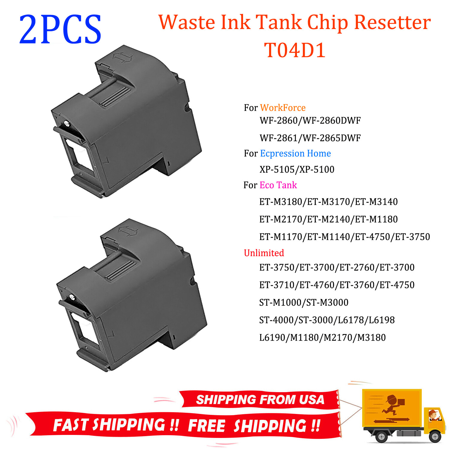 2x T04D1 Maintenance Box For Epson ET3850 ET4750 ET4850 ET-M3170 M1170