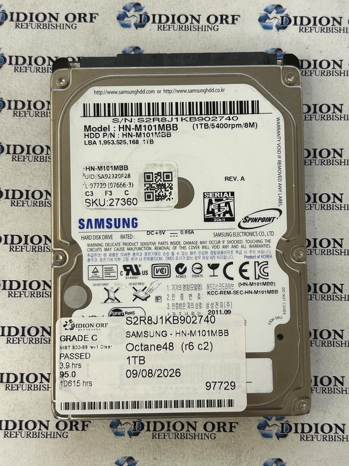 SAMSUNG 1TB 2.5" SATA HDD 5400 RPM HN-M101MBB, GRADE C, SKU 27360