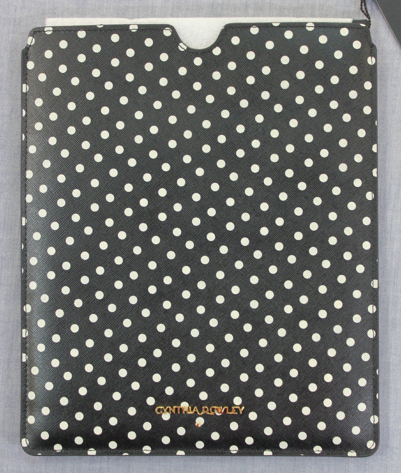 CYNTHIA ROWLEY New York BLACK POLKA DOT GENUINE LEATHER PROTECTIVE IPAD CASE NWT