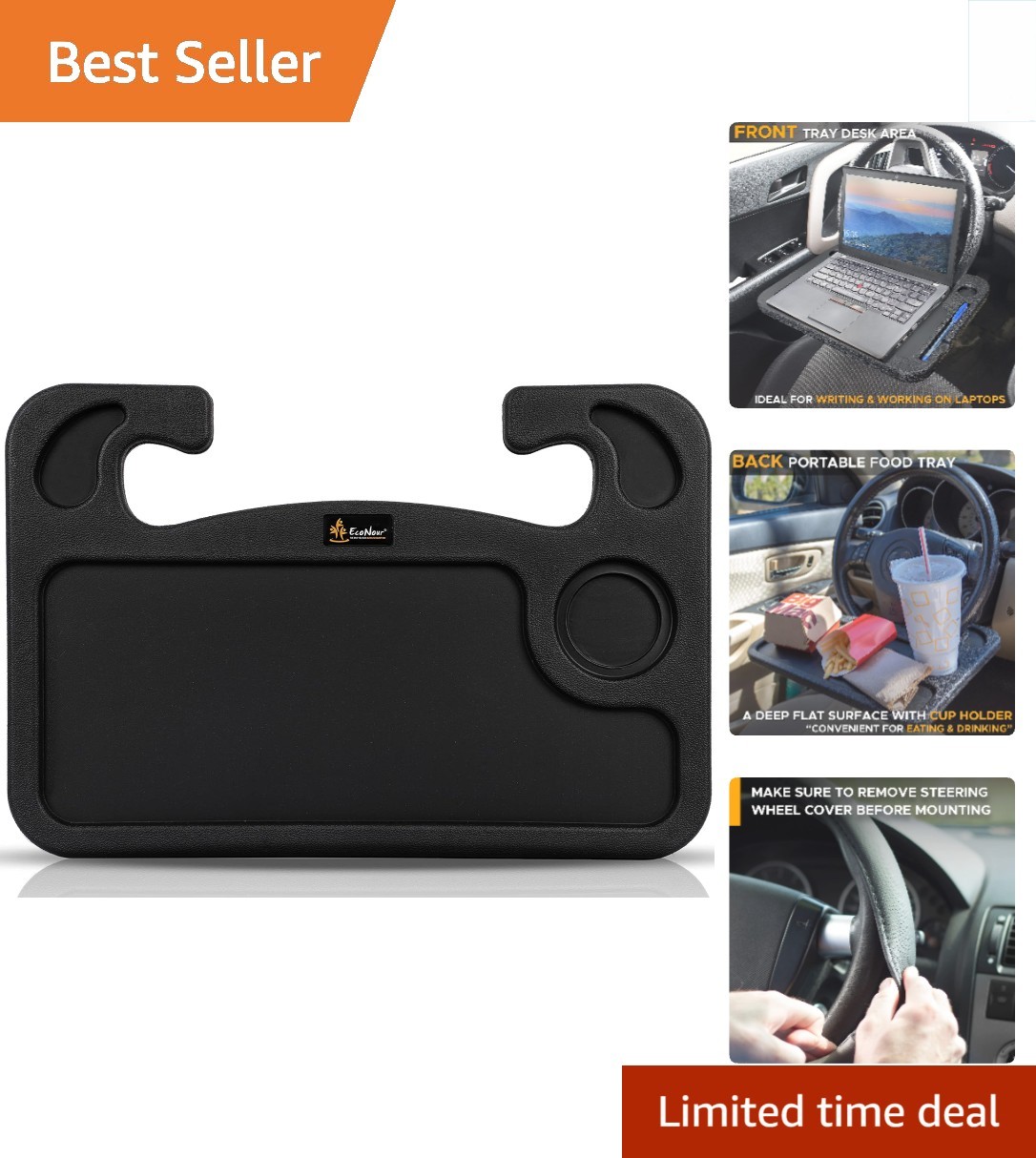 Versatile Car Desk & Tray - 2-in-1 Steering Wheel Laptop Holder for On-the-Go