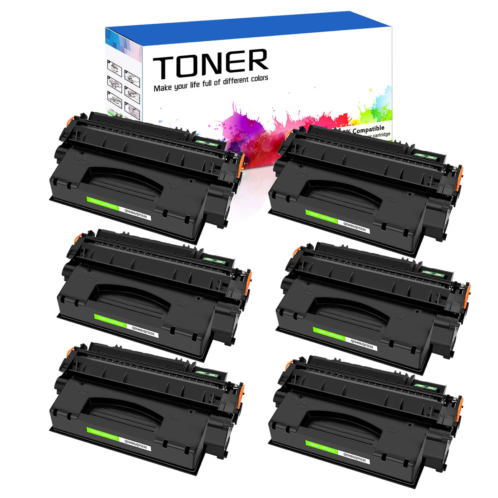 6Pk Black Toner Cartridge Replacement For HP Q5949X 49X Laserjet 1320TN Printer