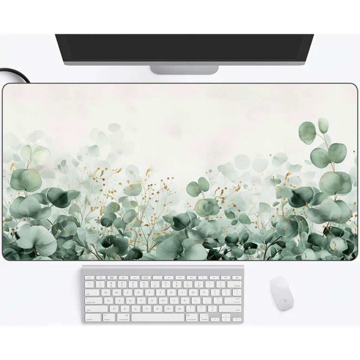 Light Green Eucalyptus Leaf Pattern with Golden AccentsOffice/Gaming Desk Mat ❀