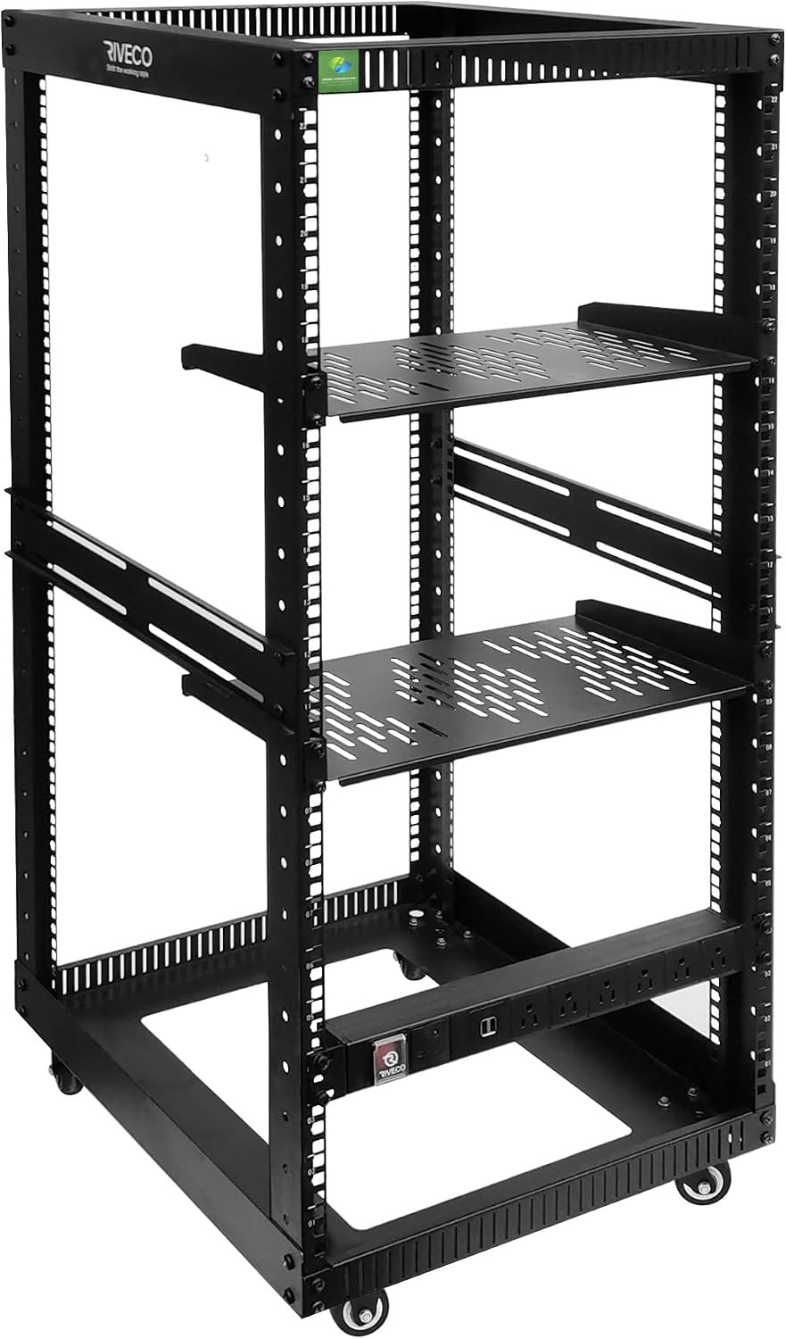 22U Open Frame Server Rack with Brake Casters +19" Rail Mounting PDU (8 Outlets)