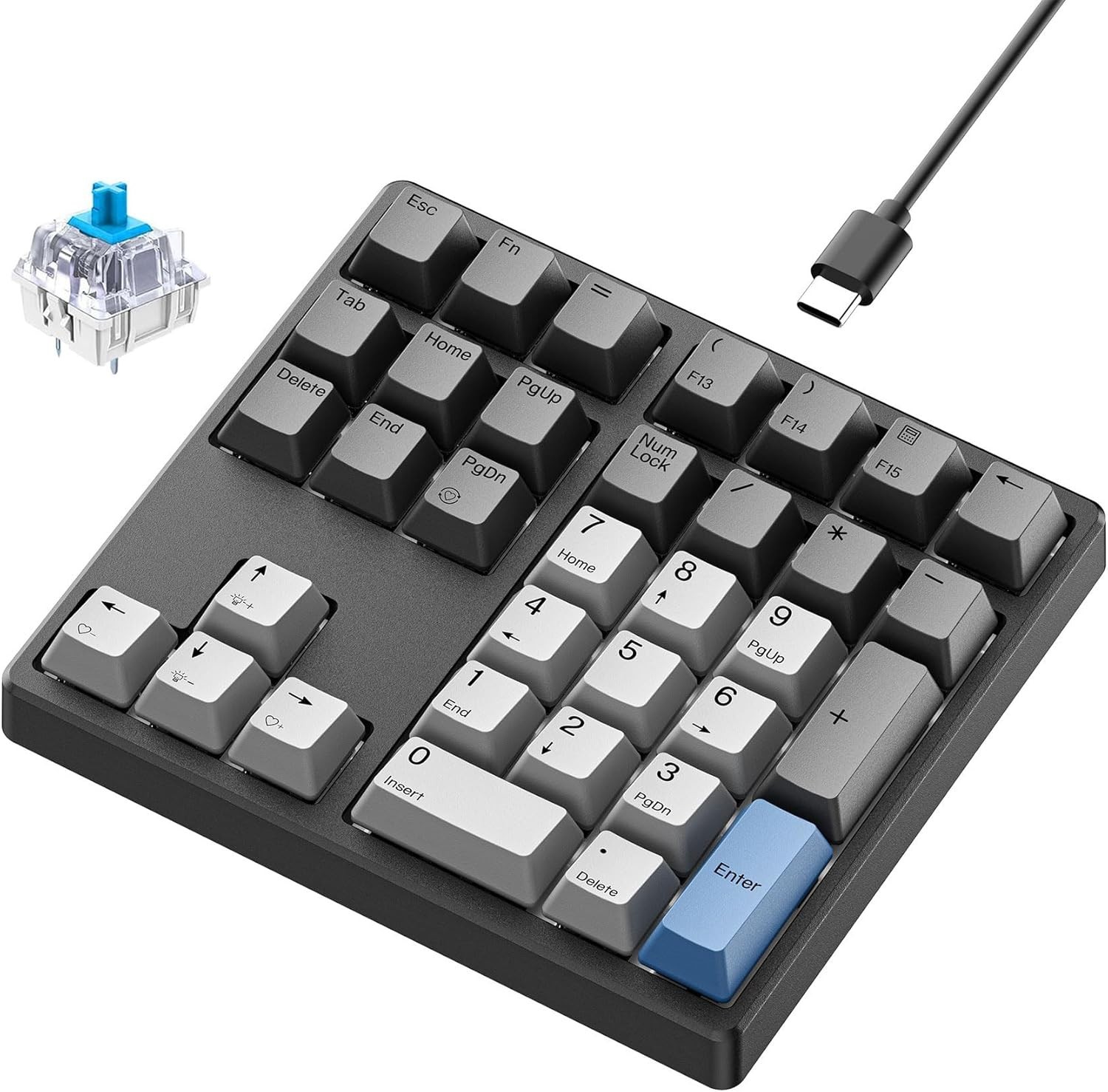 KISNT KN34 Wired Mechanical Number Pad 34 Keys Hot Swappable PBT (Blue Switch)
