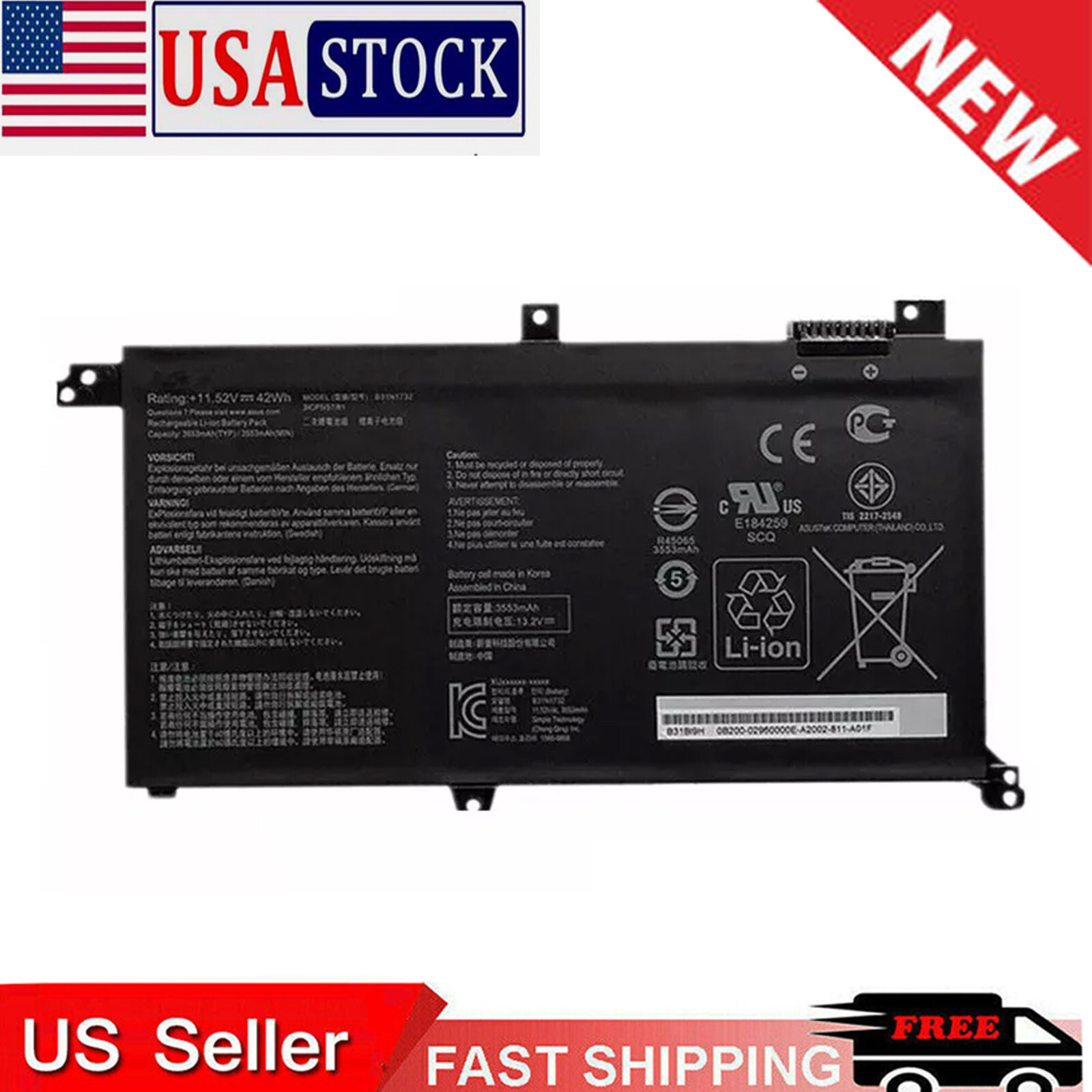 B31N1732 Laptop Battery For 3ICP5/57/80 B31BmEH B31N1732-1 0B200-02960400