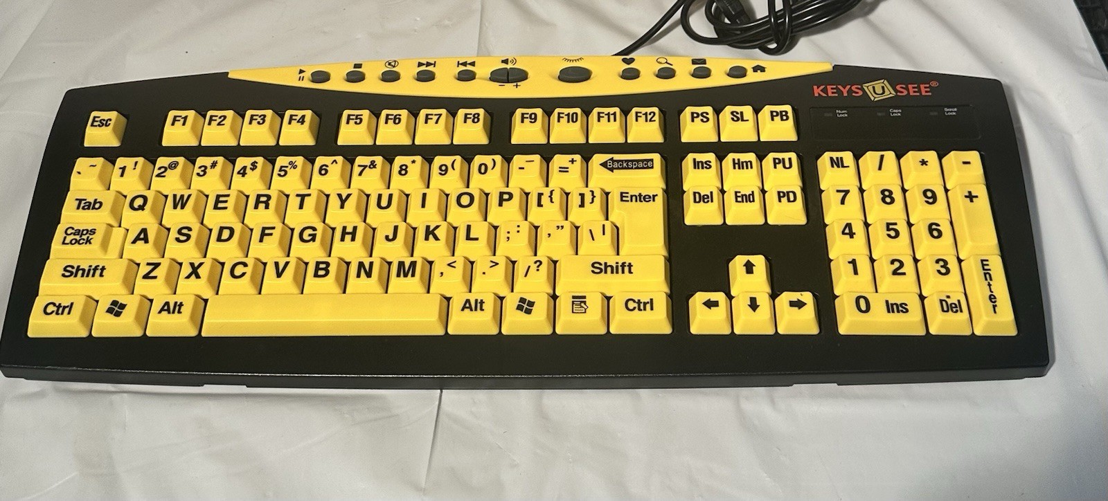 AbleNet Keys-U-See Large Print USB Keyboard Yellow Black High Contrast Tested