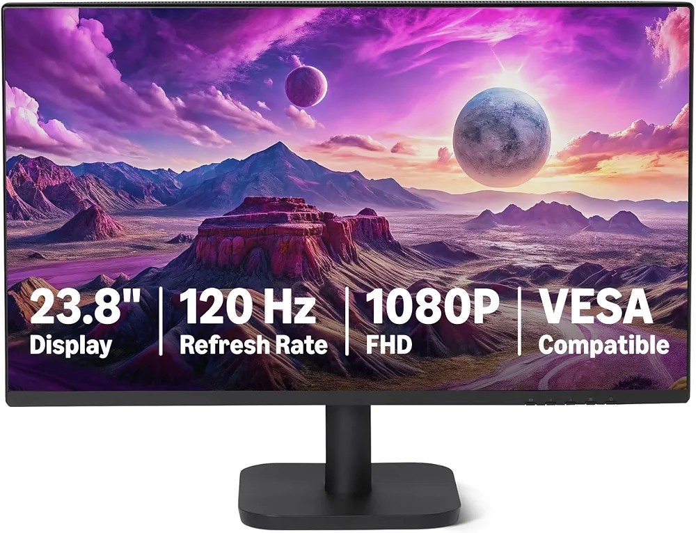 Amazon Basics 23.8-inch 1080P Computer Monitor, 120 Hz, HDMI, DP, Gaming