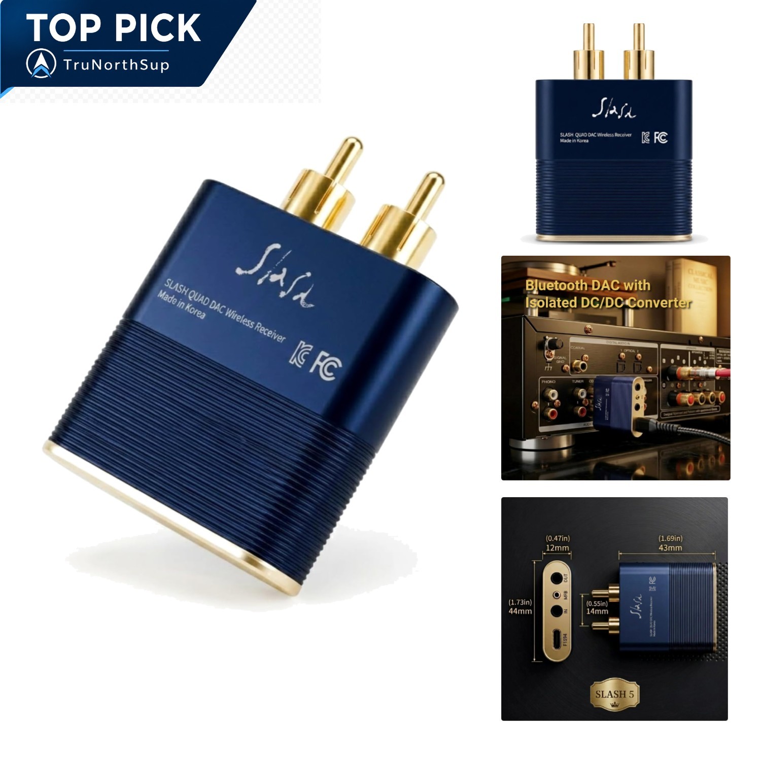 LDAC Bluetooth to RCA DAC Audio Receiver 5 Pack 24k Gold Plated Hi-Fi