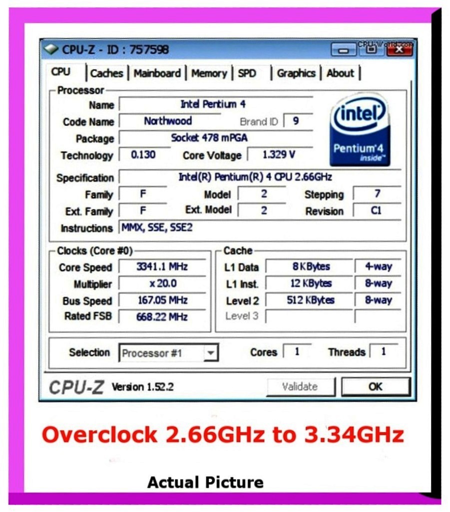 2.66/512/533 OC to 167/512/668 ✔️Overclockable Pentium 4 Socket 478 2.66 GHZ CPU