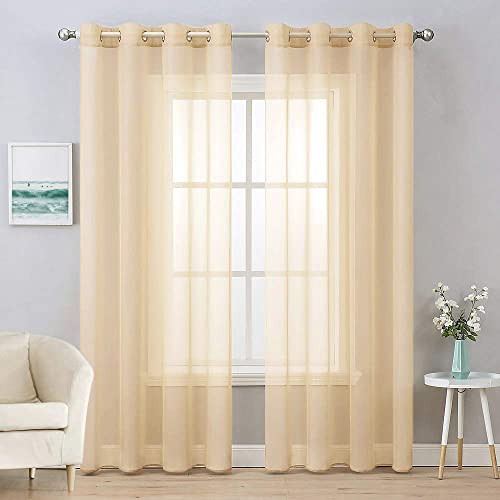  2 Panels Solid Color Sheer Curtains 84 Inch Length Elegant Grommet Window 