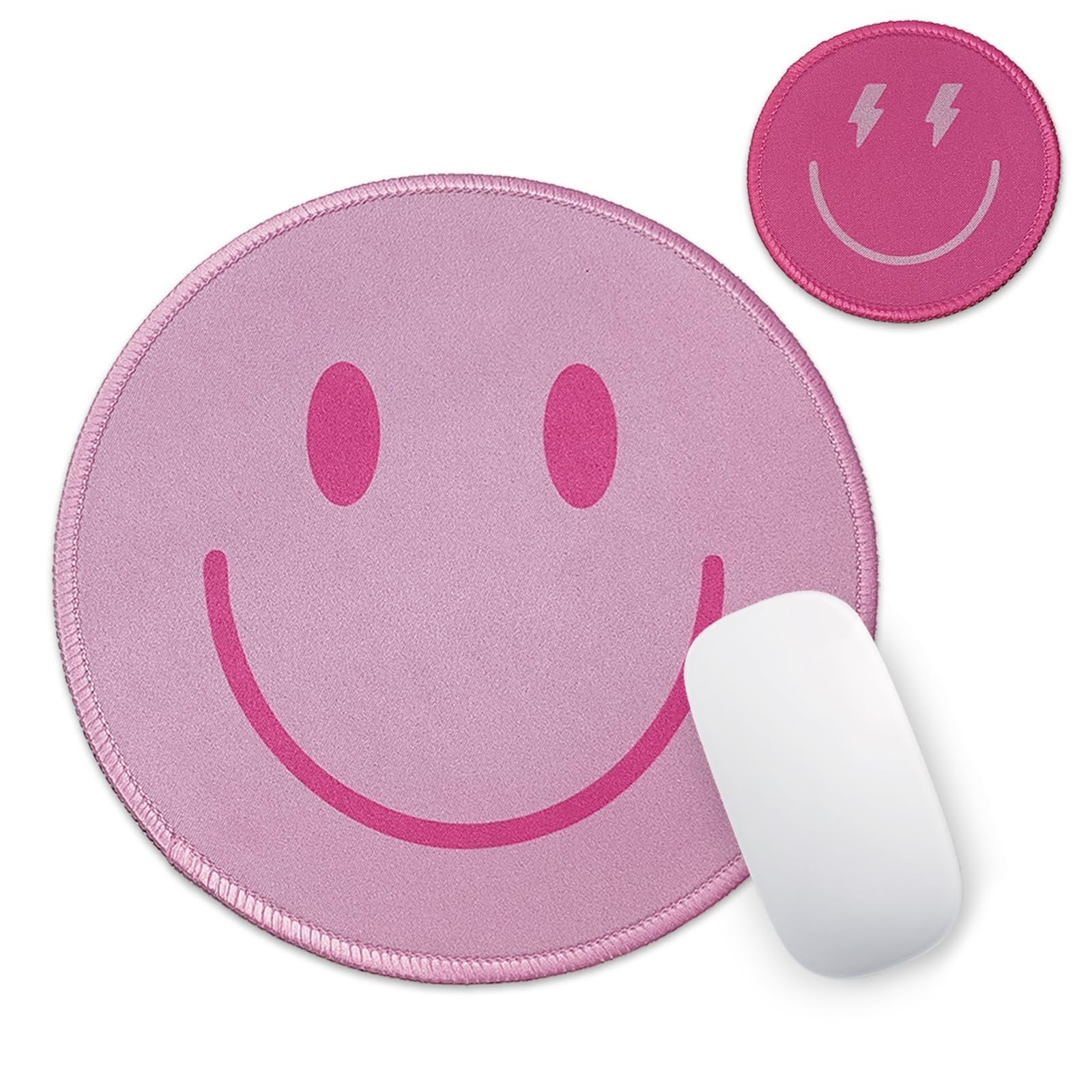 Small Round Travel Mouse Pad Cute Funny Mousepad Preppy Smile Small, Pink