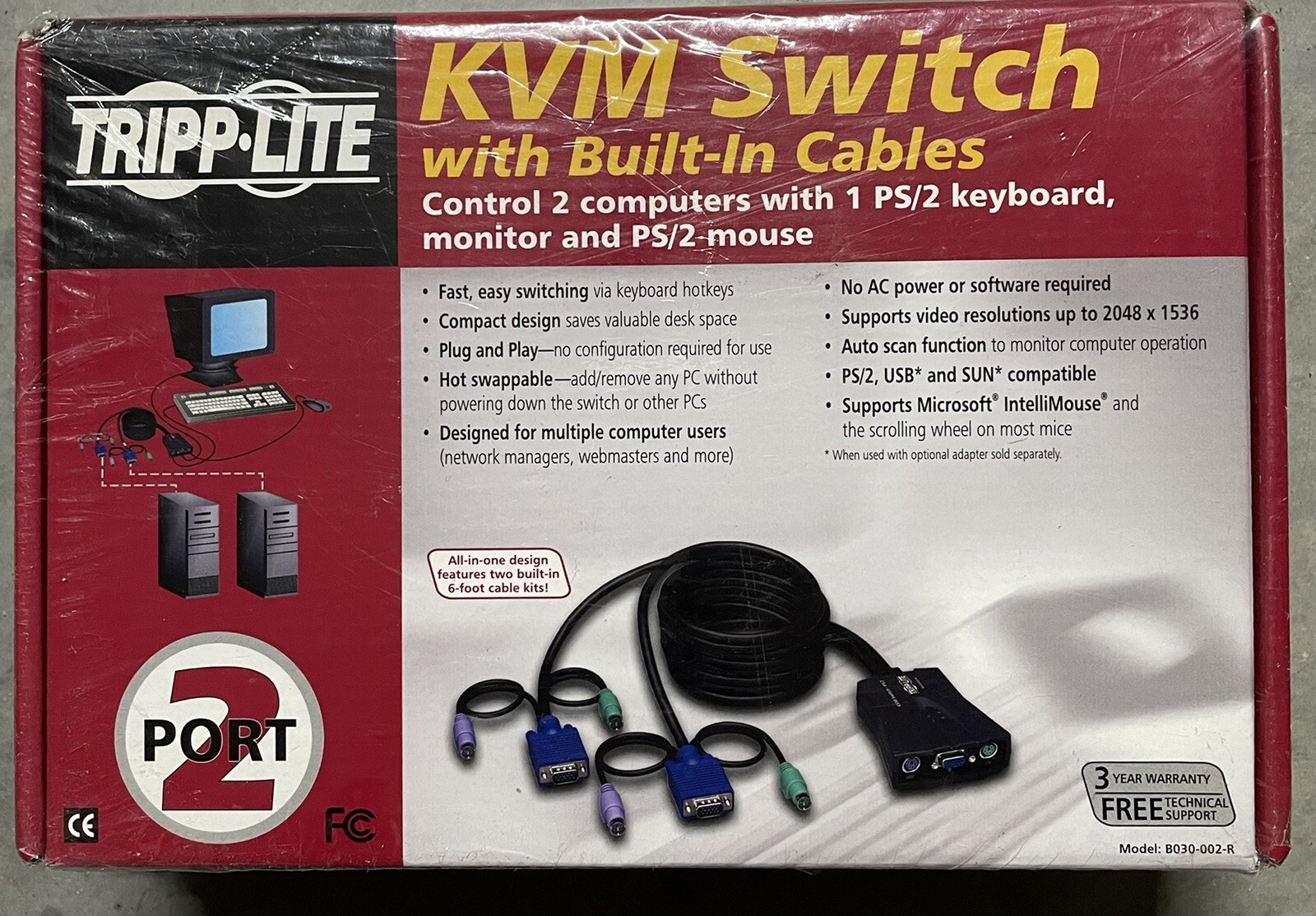 Tripp Lite  B030-002-R 2 Ports P/2 KVM Switch With Cables