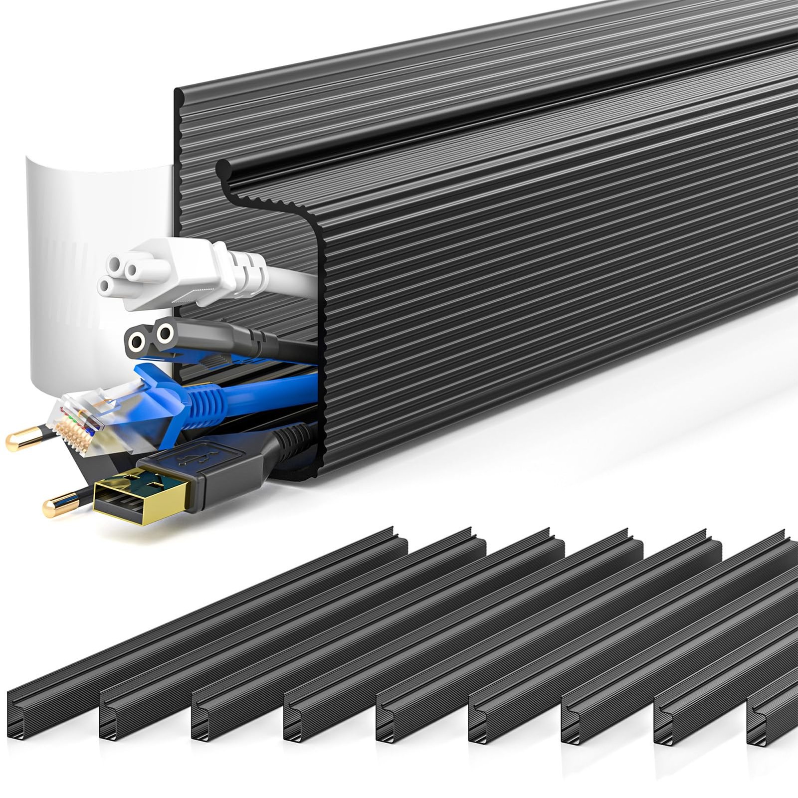 157in Cable Management Cord Organizer, Cable Raceway, Black