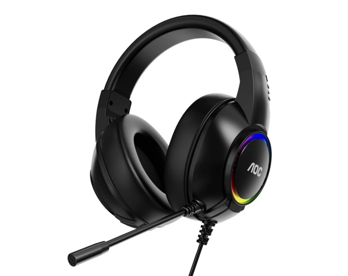 Gaming Headset RGB Lighting Adjustable Boom Mic AOC ACG2510 USB Over-Ear