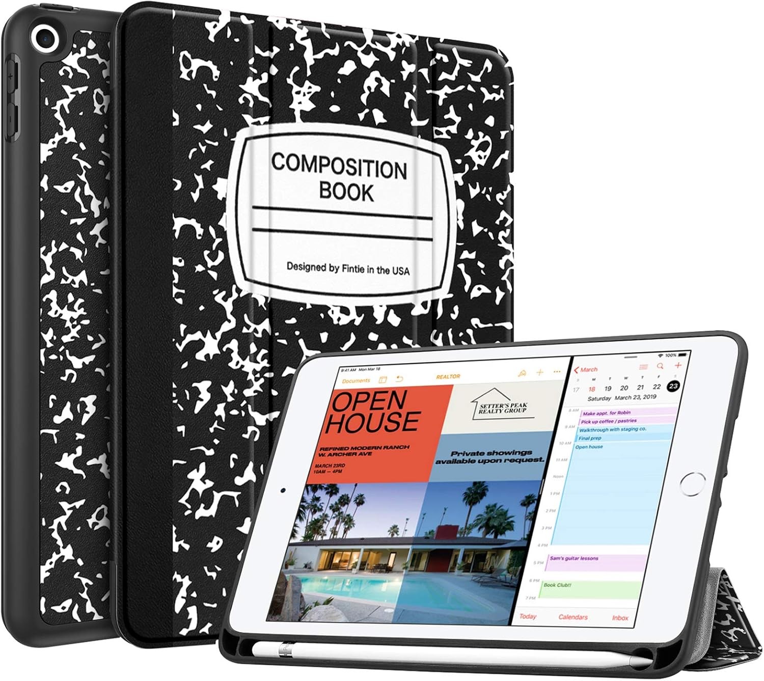 Case for iPad Mini 5 2019, Lightweight Soft TPU Back, Pencil Holder, Smart Stand