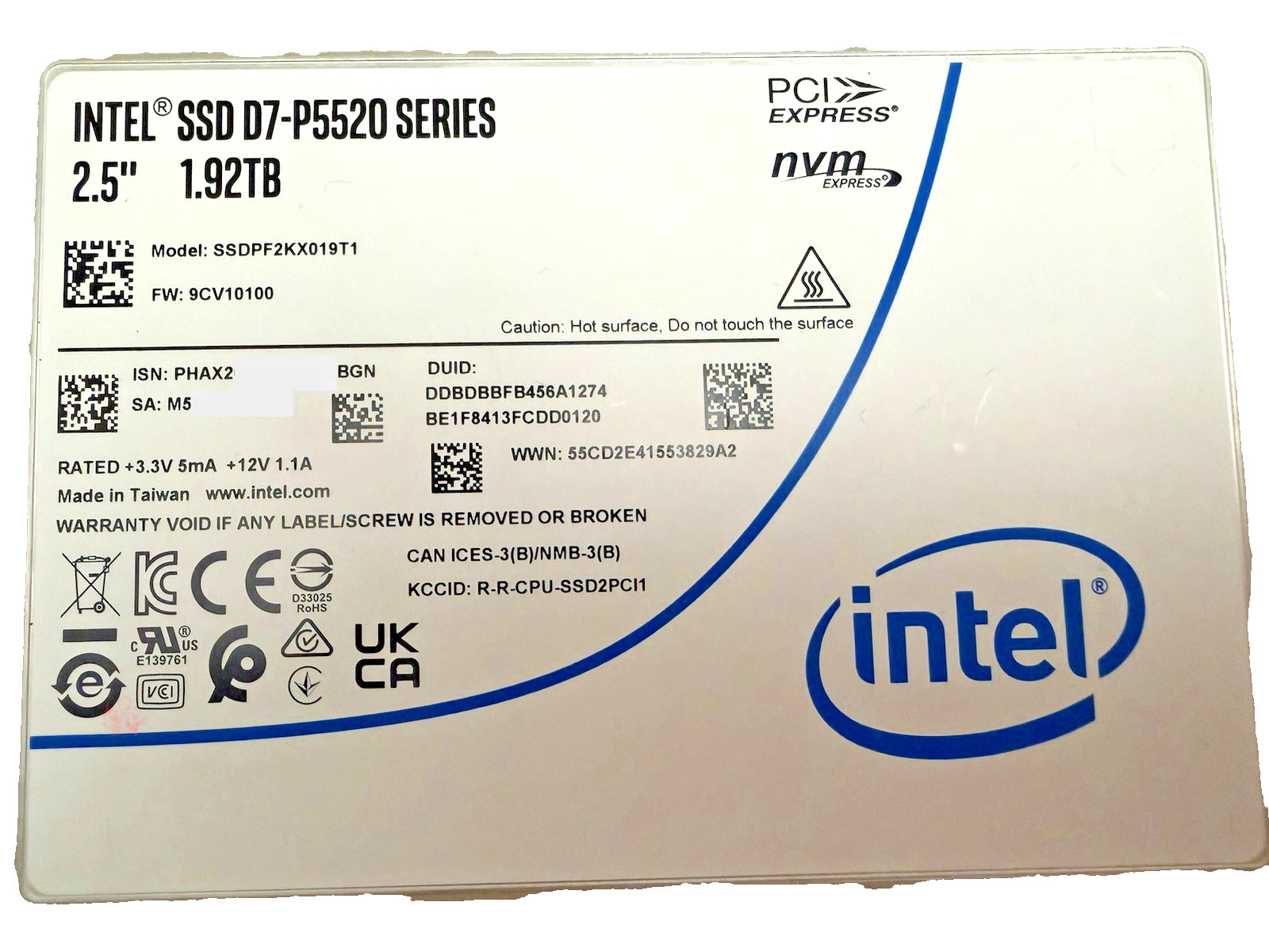 Intel D7-P5520 1.92TB 2.5in NVMe PCIe Internal SSD SSDPF2KX019T1