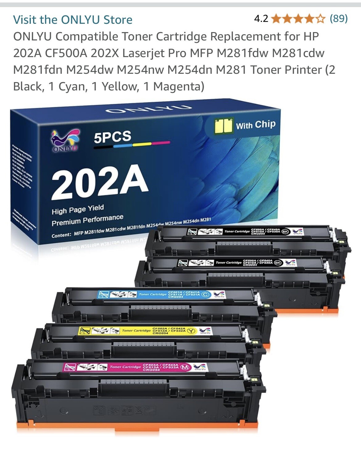 NEW: CF500A HP 202A Laserjet Pro Color, M281fdw M281cdw M254dw M281fdn M254dn