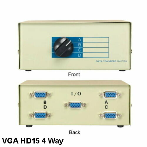 KNTK 4-Way HD15 VGA Manual Data Switch Box 15 Pin Rotary for PC Monitor Display