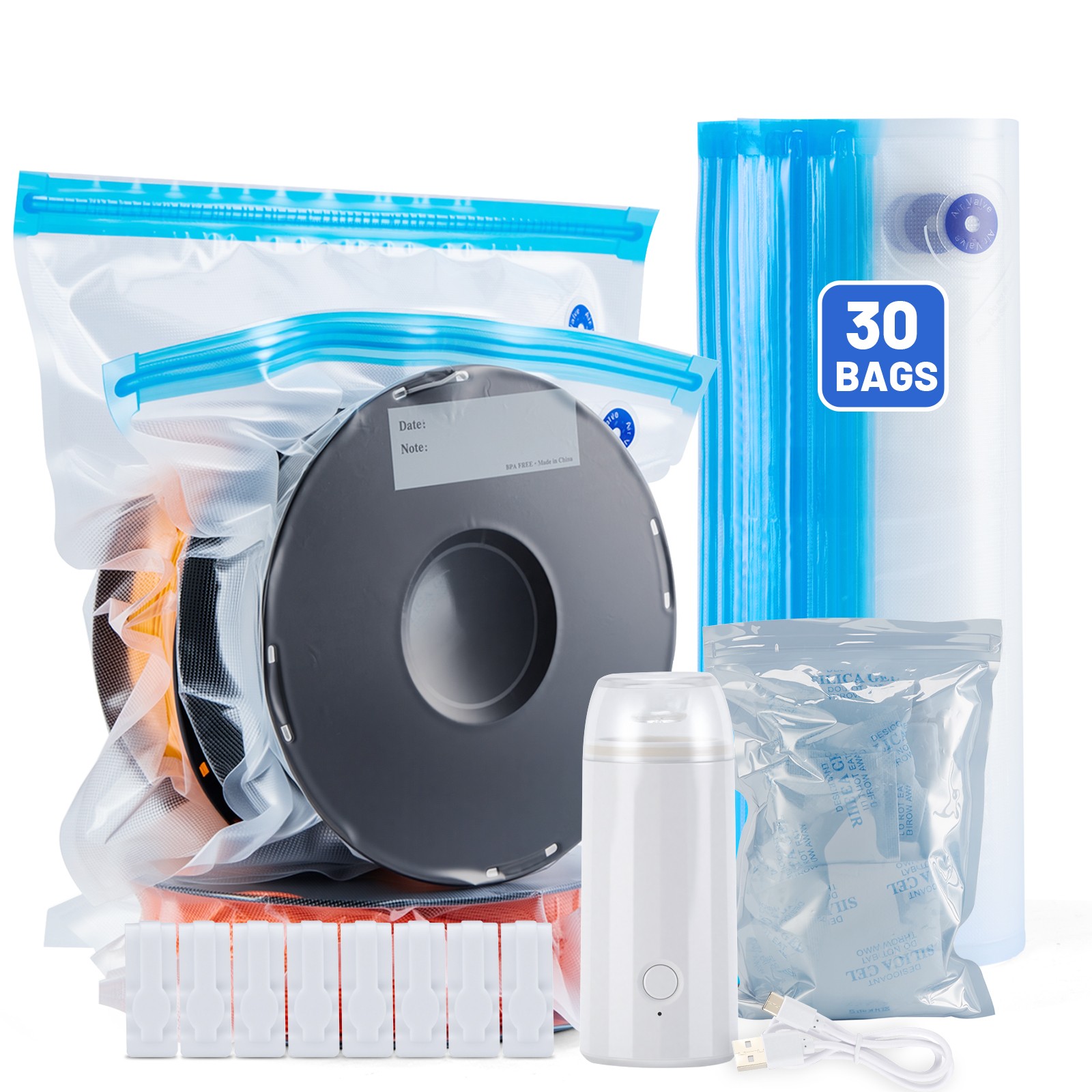 30 Pack 3D Printer Filament Storage Bag Vacuum Kit with 500mAh Electric Pump