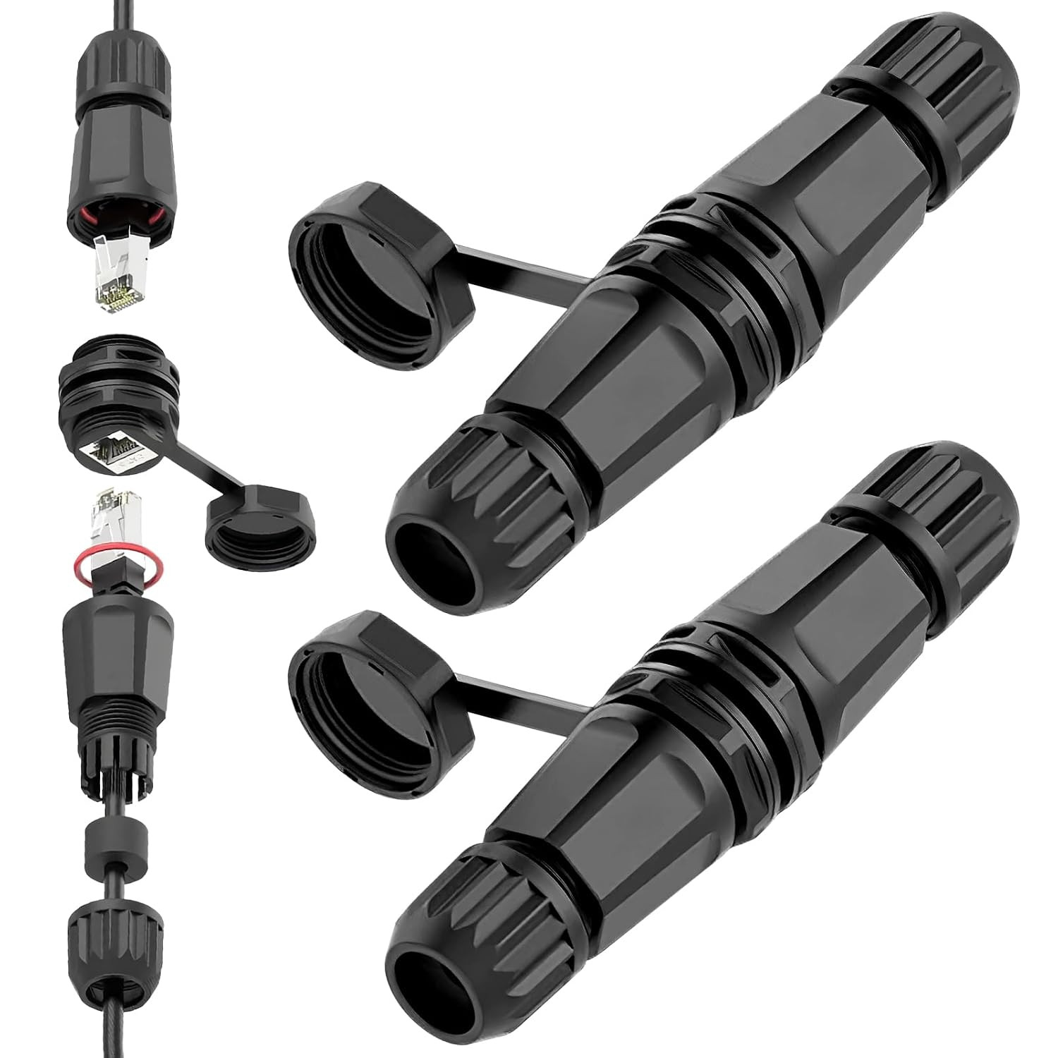 2-Pack Cat6A Waterproof Ethernet Coupler, IP68 RJ45 Inline Connector, 10Gbps