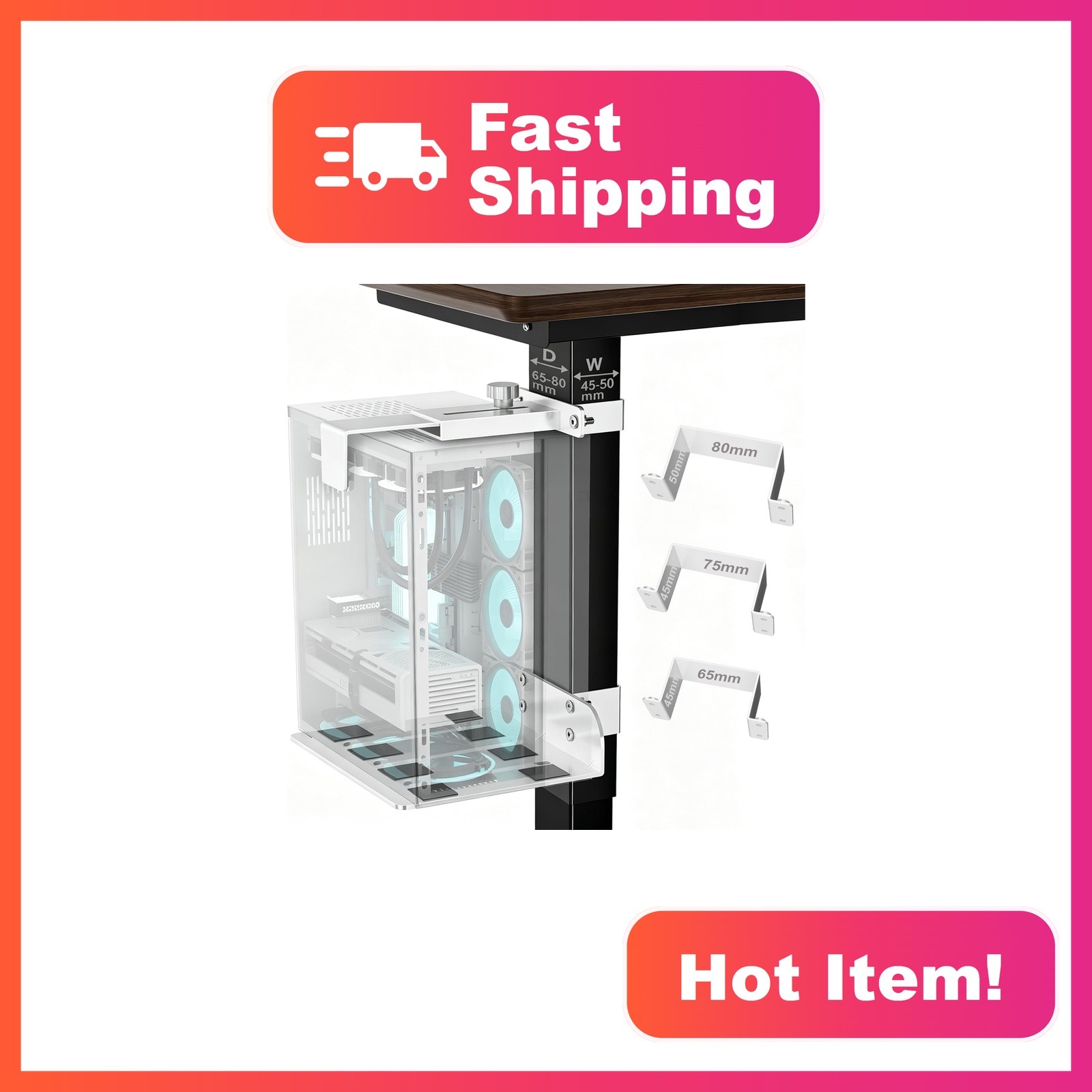CoJewe Under Desk PC Mount, White Fits 3 Rect Leg Sizes