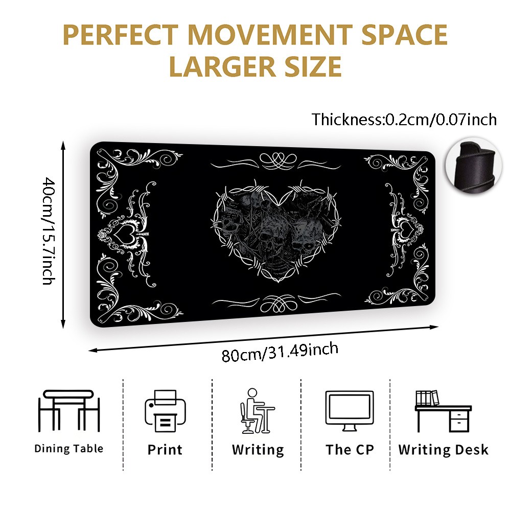 Large Gothic Design Mouse Pad - Stylish Black And White Heart And Skeleton, Ex