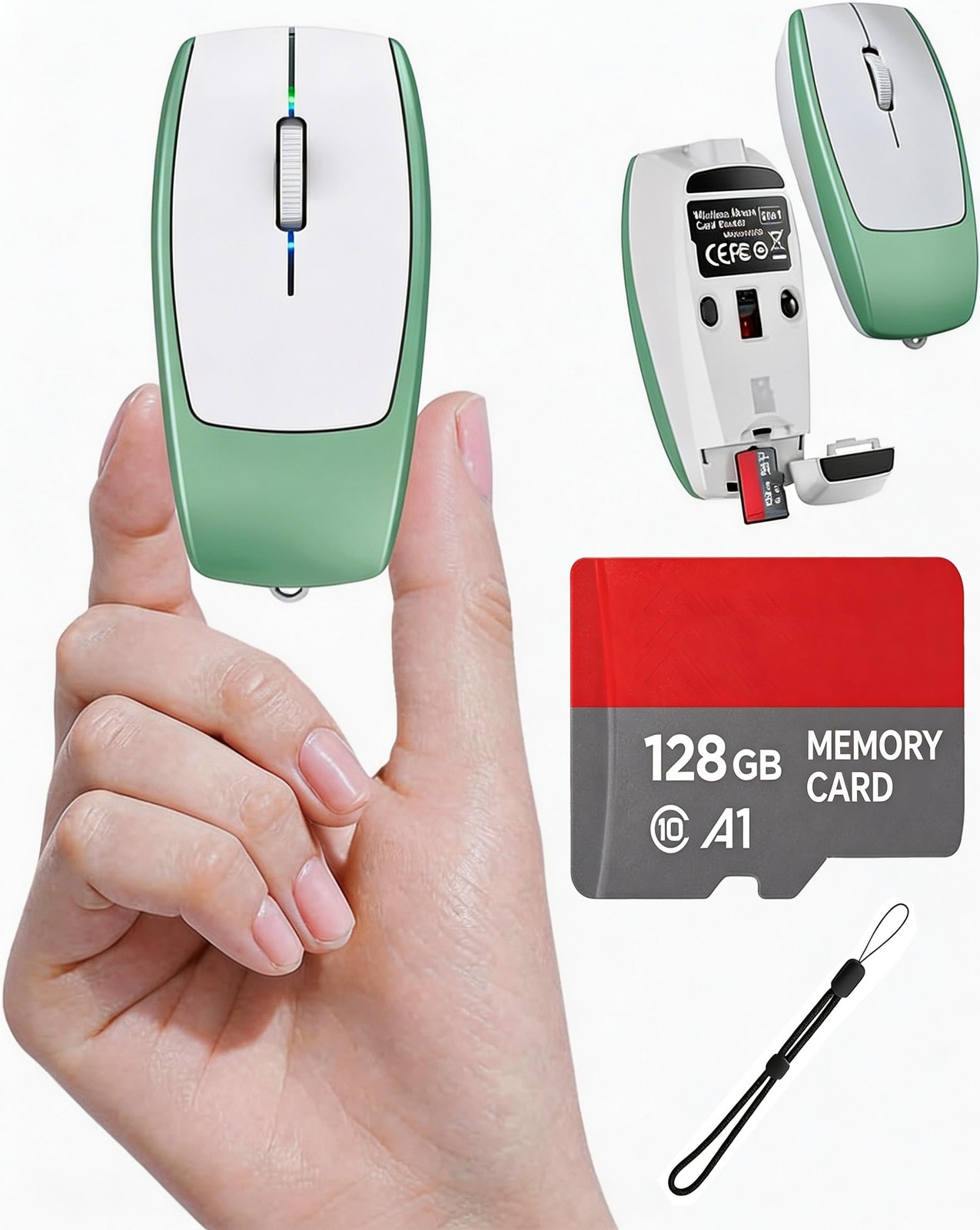 Wireless Mini Small Finger Bluetooth Mouse TF Card Reader Portable Travel PC