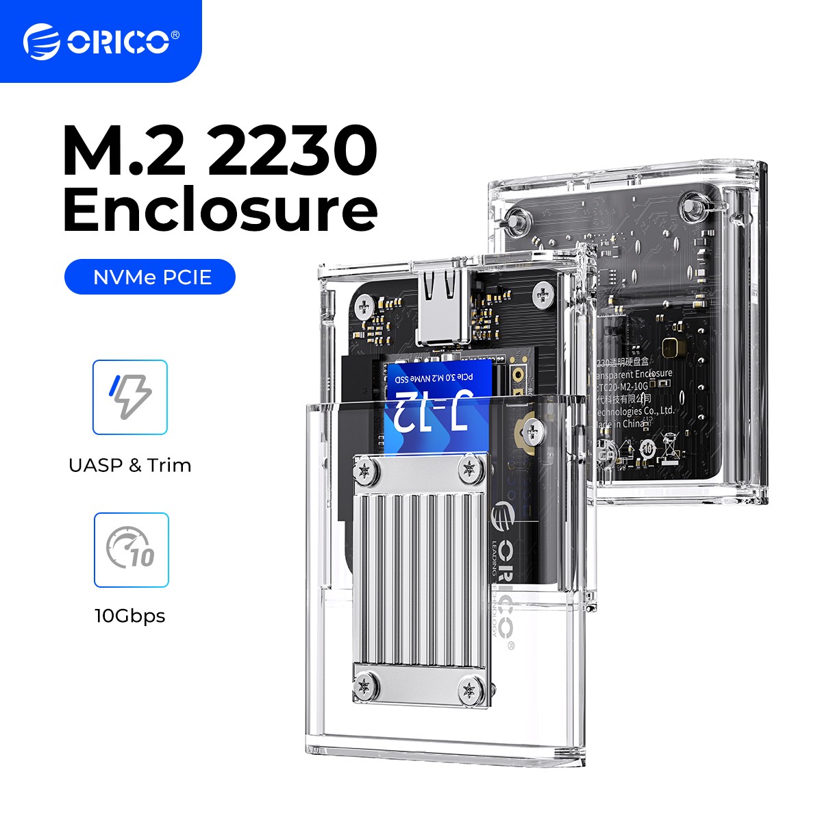 ORICO 2230 M.2 NVMe SSD Enclosure 10Gbps M.2 to USB C Adapter M.2 Reader ProRes